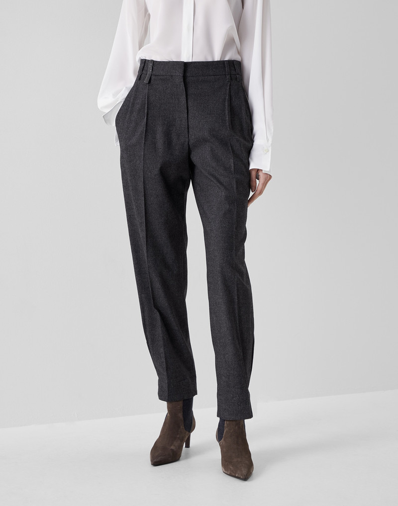 Techno virgin wool retro flannel slouchy trousers with monili 1