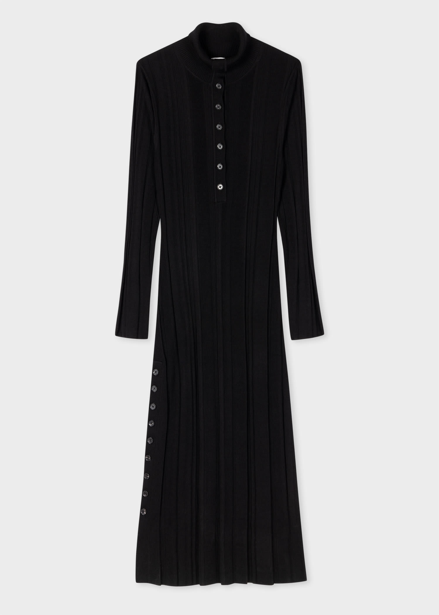 Black Wool 'Shadow Stripe' Ribbed Dress - 1