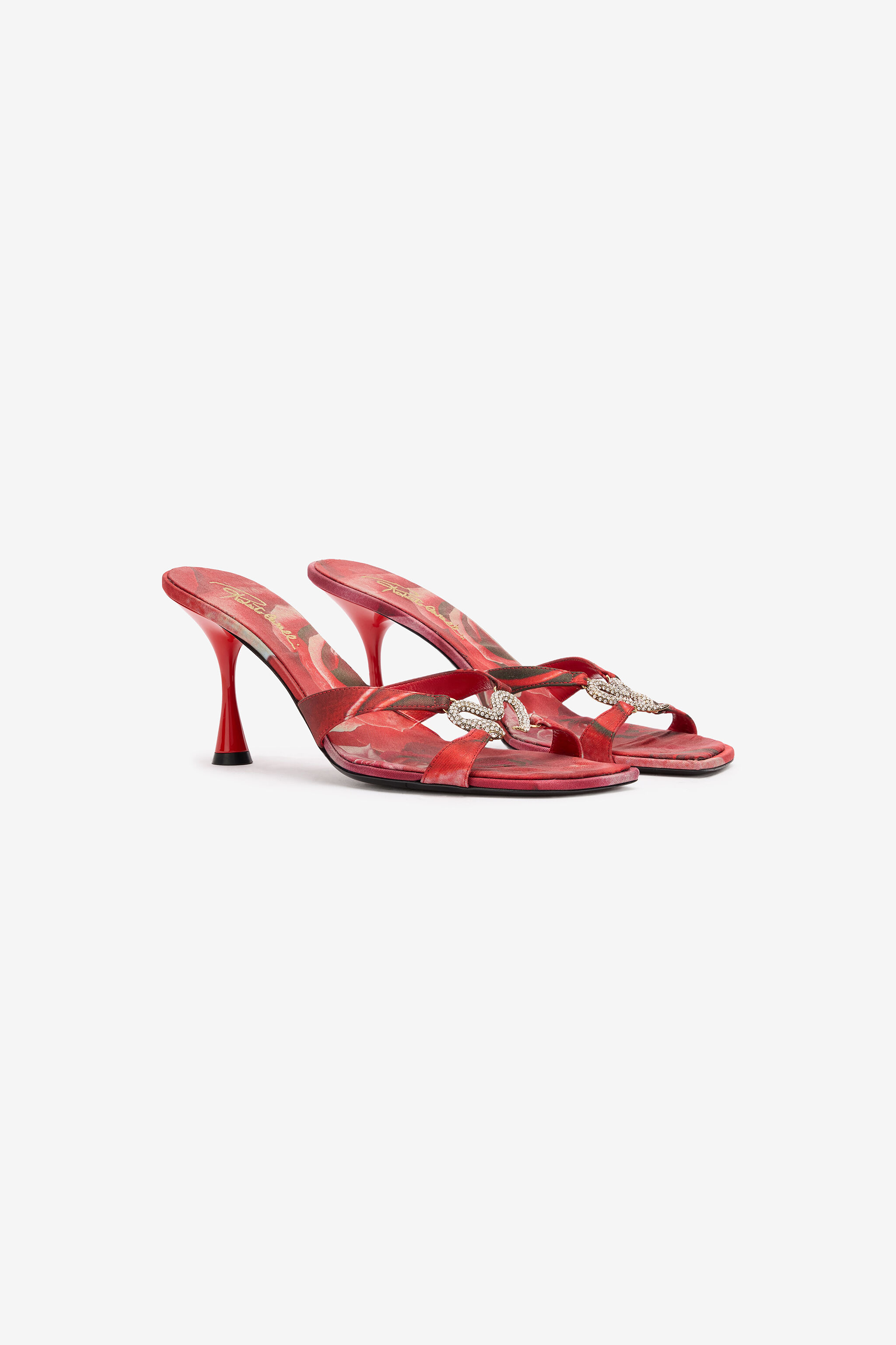 Sandals With Rose Print And Bejeweled Snake - 2