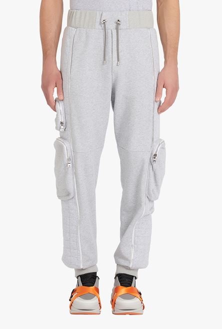 Gray and silvery cotton sweatpants with Balmain logo - 5