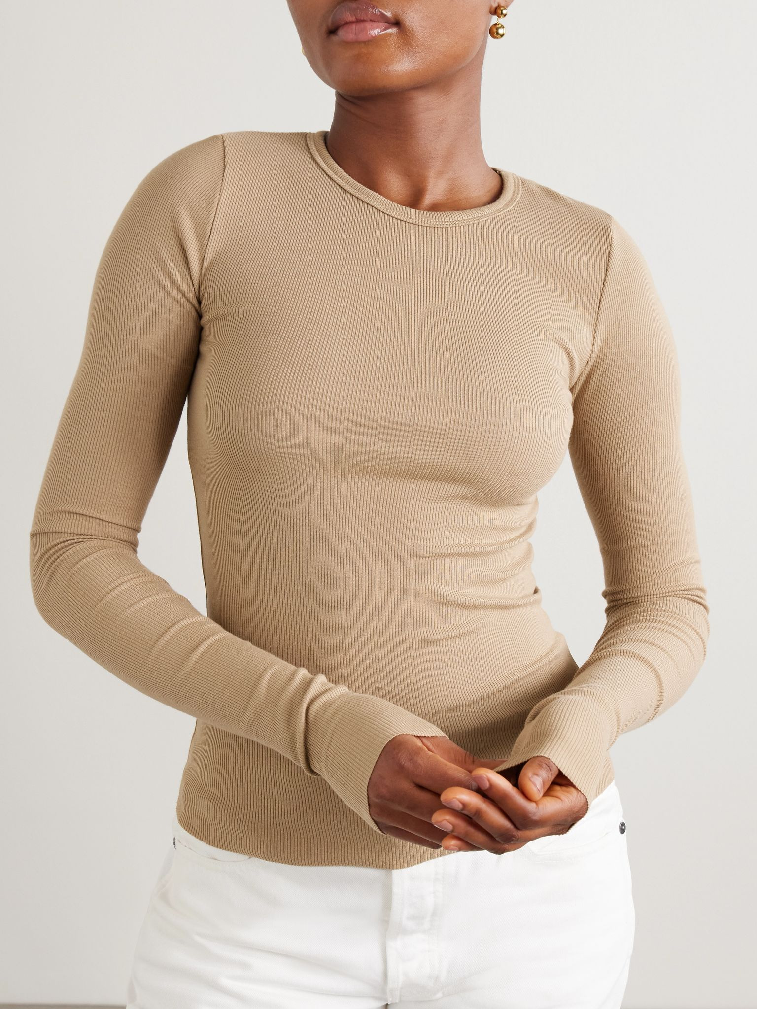 Ribbed jersey T-shirt Camel - 3