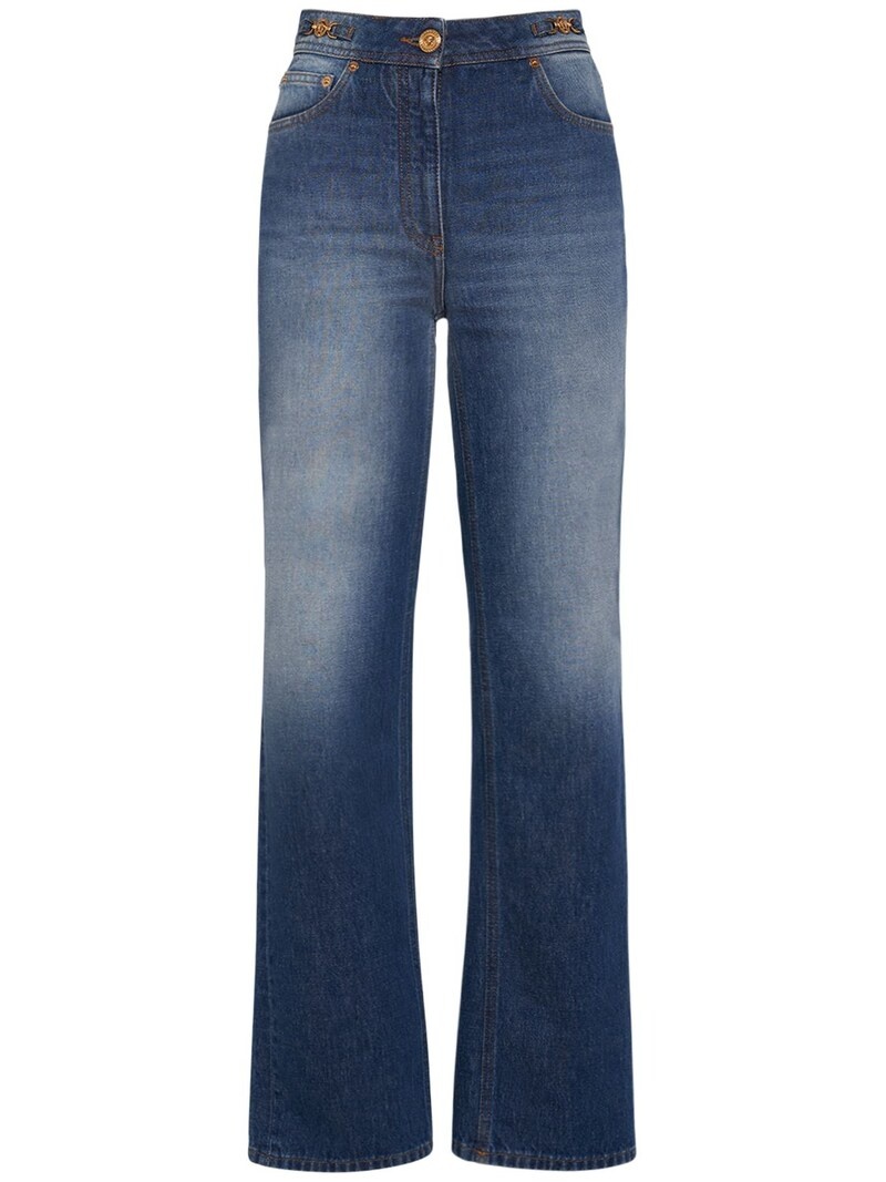 Cotton denim mid rise straight jeans - 1