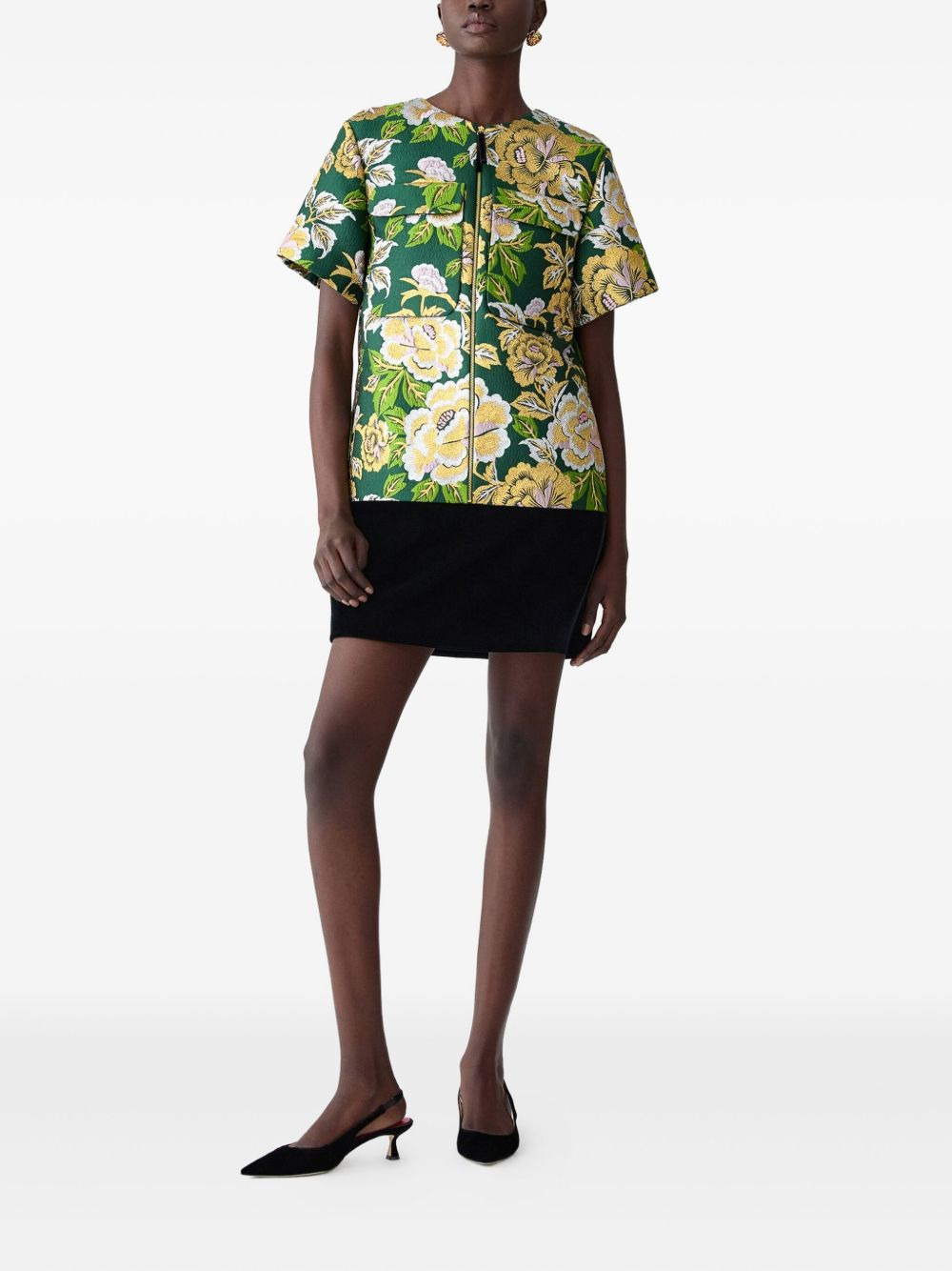 floral-jacquard velvet mini day dress - 2