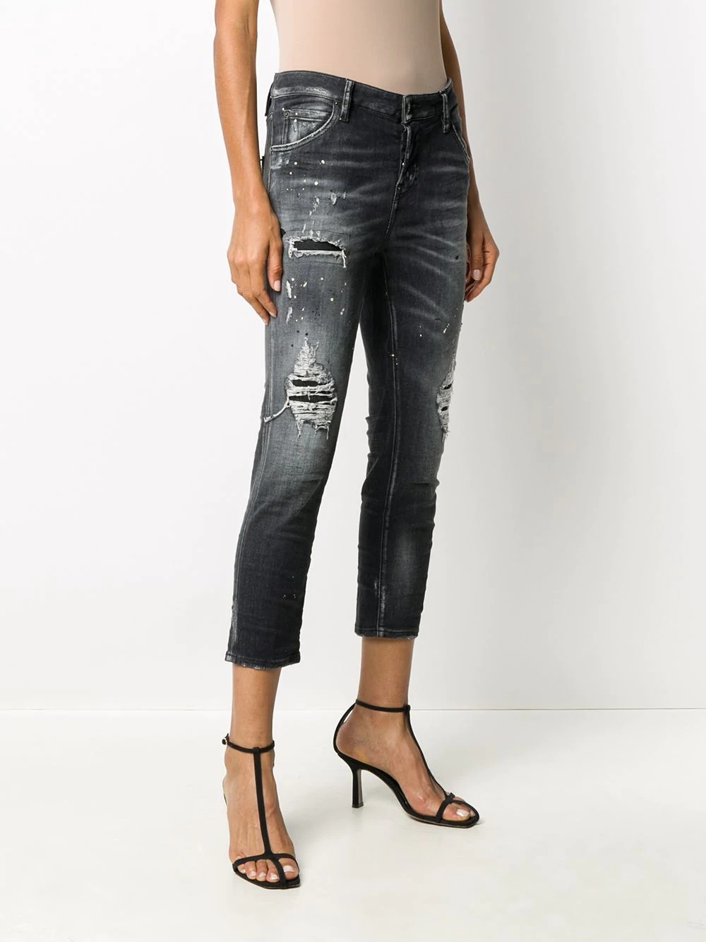 ripped detailing cropped jeans - 3