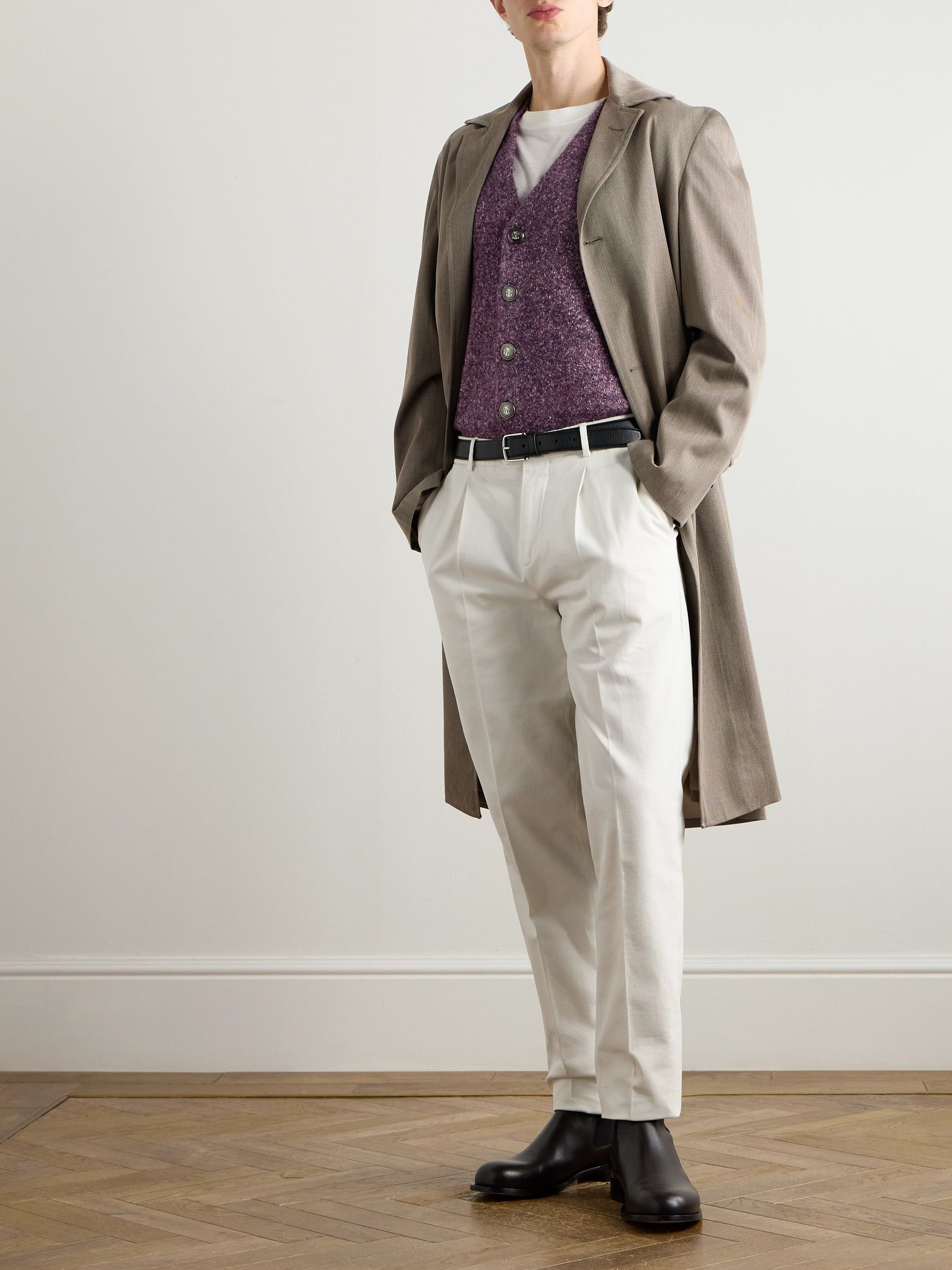 Straight-Leg Pleated Cotton-Twill Trousers White - 2