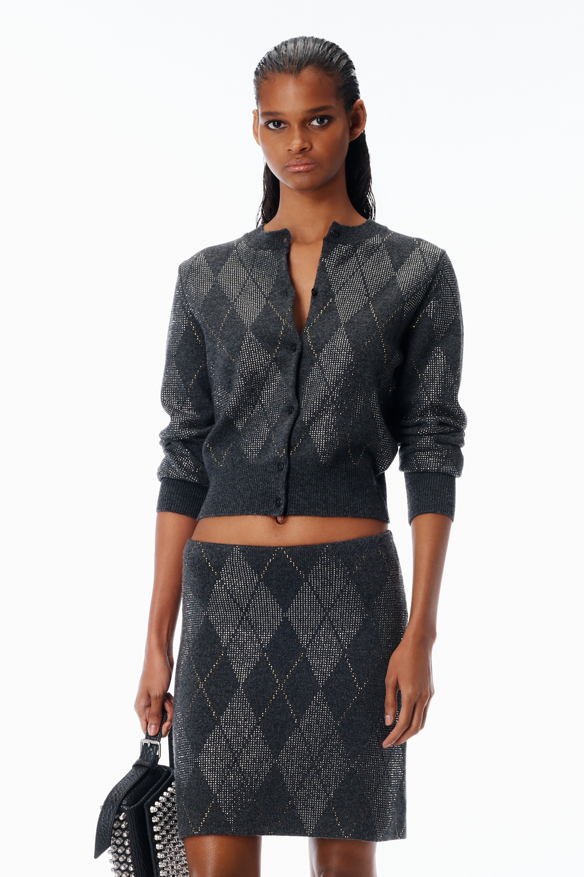 Crystal Hotfix Wool-Blend Argyle Cardigan - 2