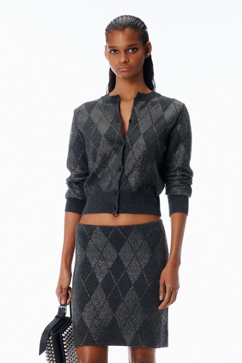 Crystal Hotfix Wool-Blend Argyle Cardigan 2