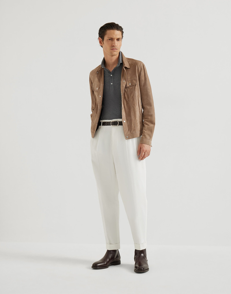 Silk and cotton lightweight jersey long sleeve polo with shirt-style collar 5