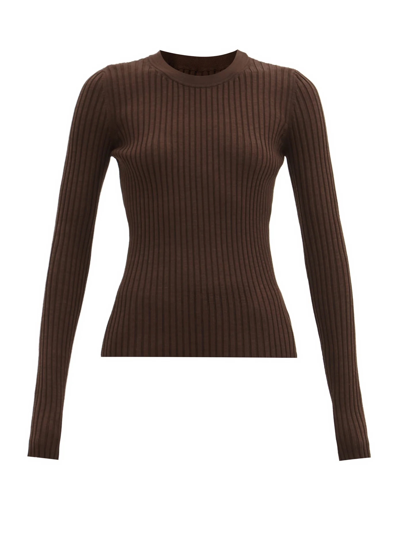 Long-sleeved ribbed-knit jersey top - 1