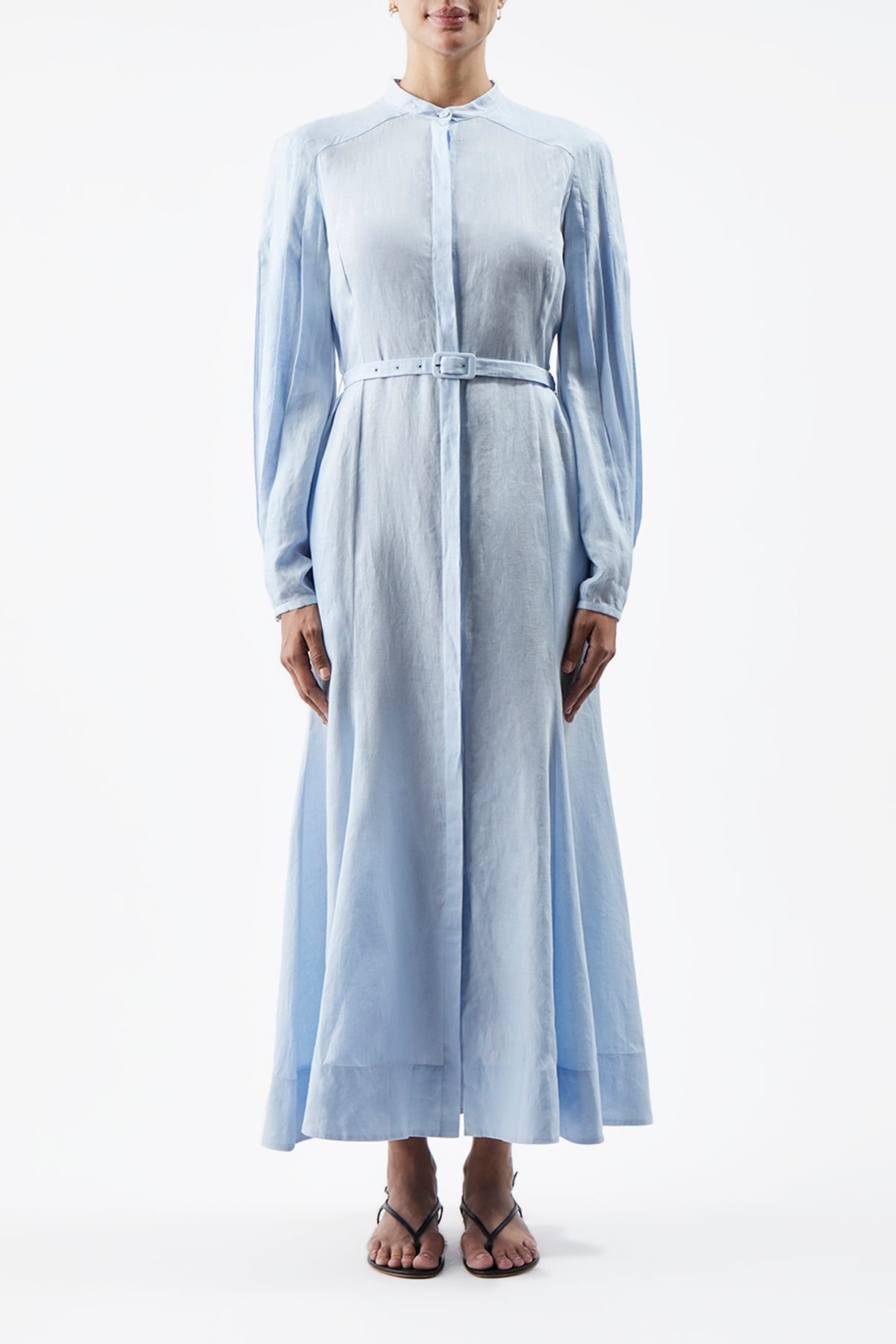 Lydia Dress in Light Blue Linen - 2