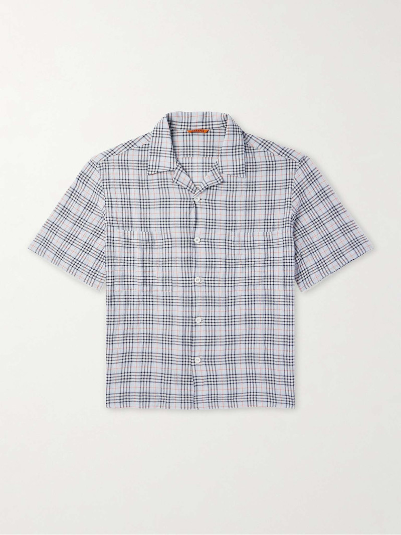 Solana Camp-Collar Checked Cotton and Wool-Blend Seersucker Shirt - 1