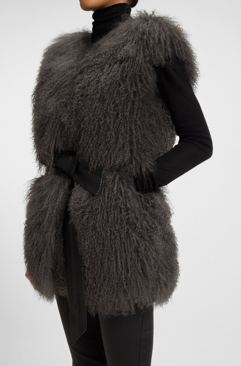 MONGOLIAN-SHEARLING GILET WITH DETACHABLE LEATHER BELT 6