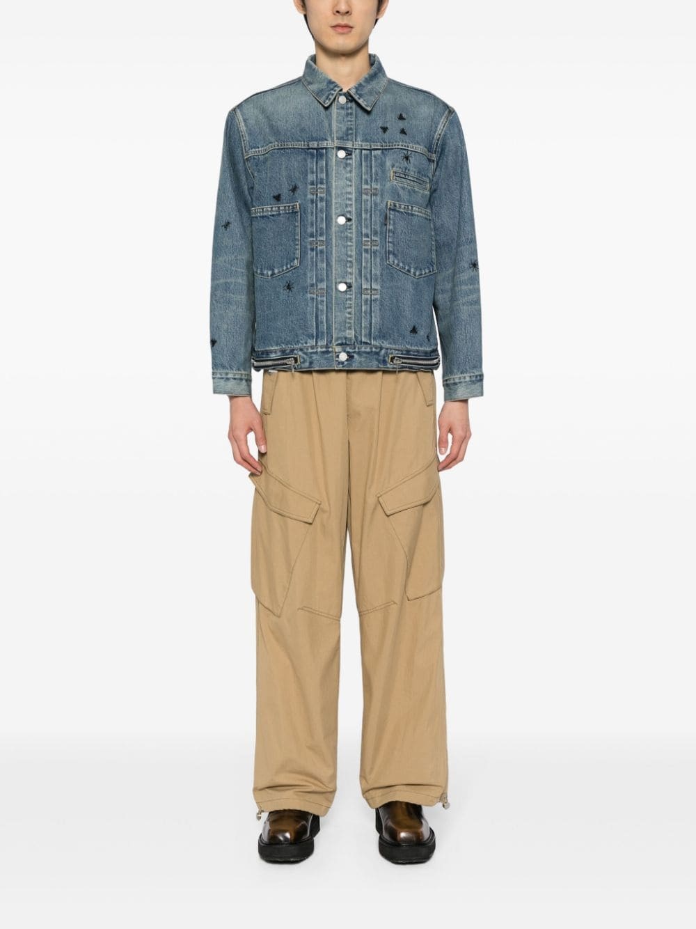 bee-embroidered denim jacket - 2