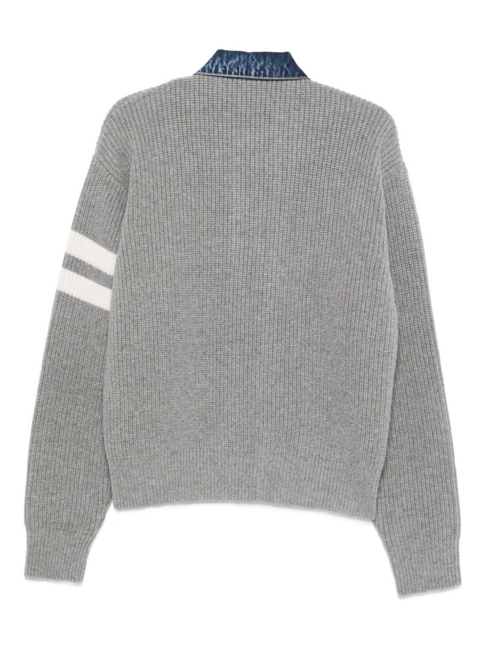 denim-panel ribbed cardigan - 2