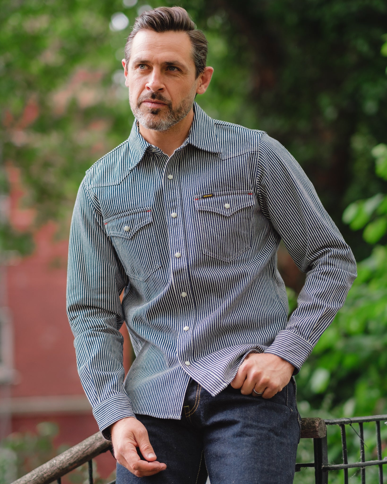 IHSH-07-IND 12oz Hickory Stripe Western Shirt - Indigo - 4