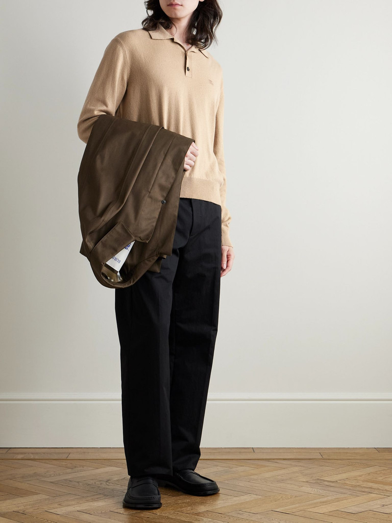 Burberry Logo-Embroidered Cashmere Polo Shirt Beige outlook