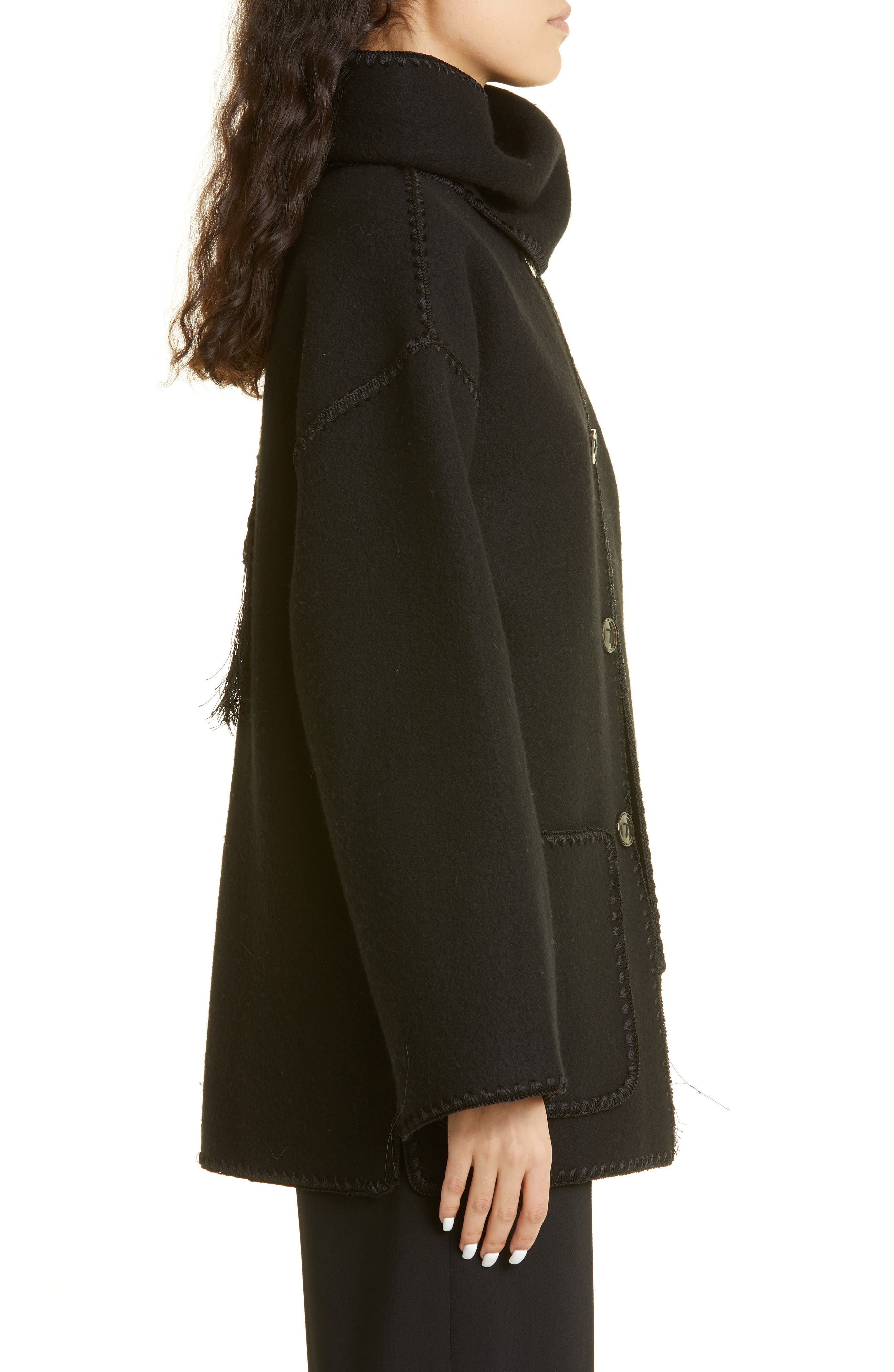 TOTEME Chain Stitch Wool Blend Scarf Jacket in Black at Nordstrom - 4
