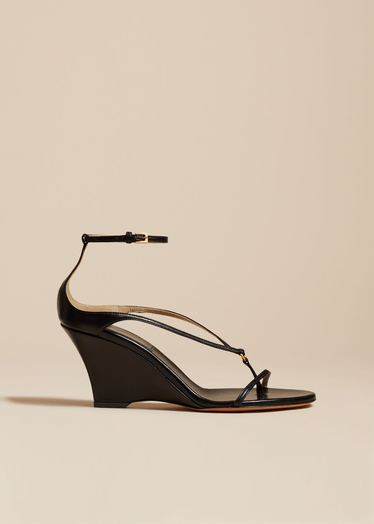 The Marion Strappy Wedge Sandal in Black Leather - 1