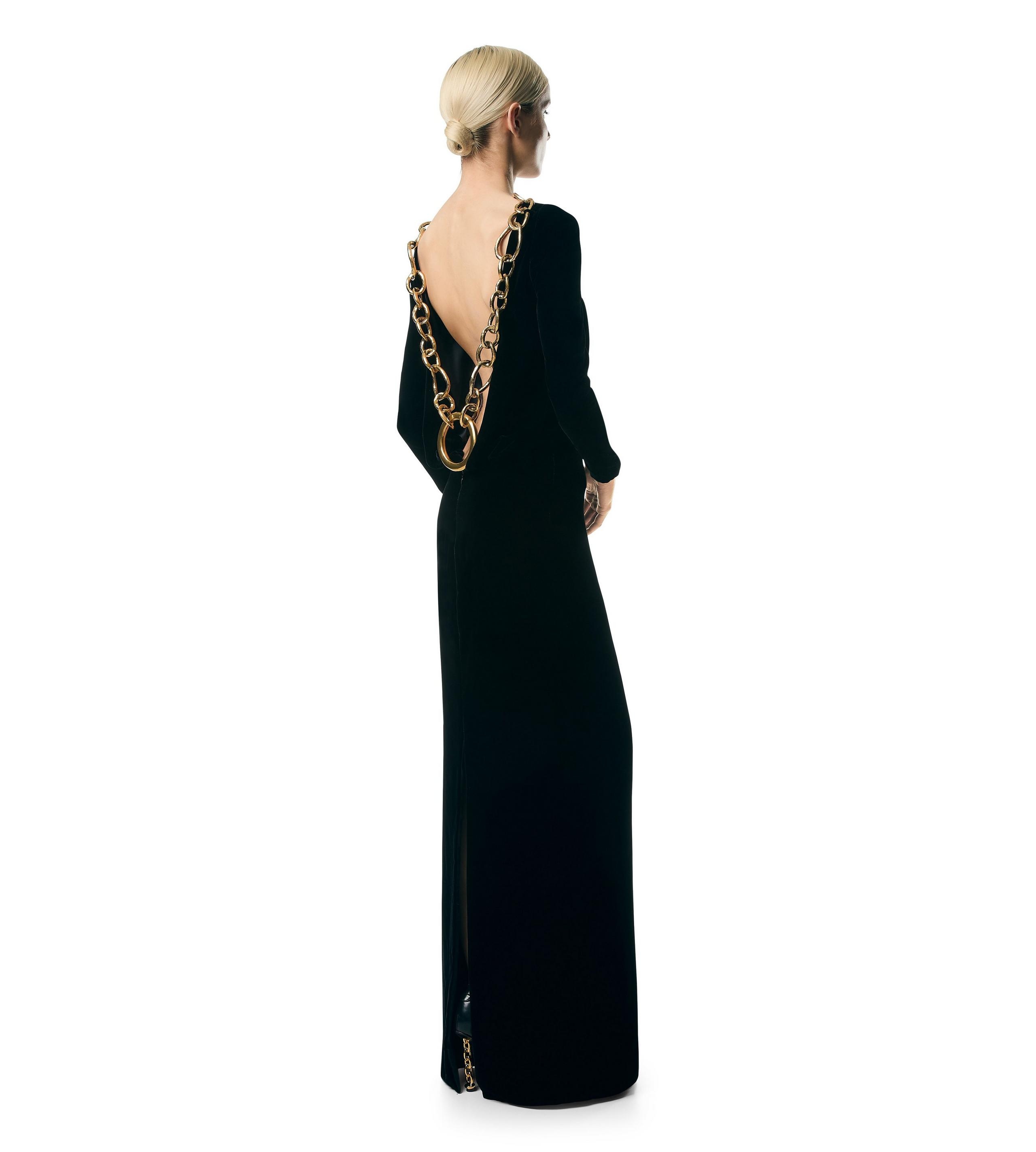 VELVET OPEN BACK GOWN WITH CHAIN - 6