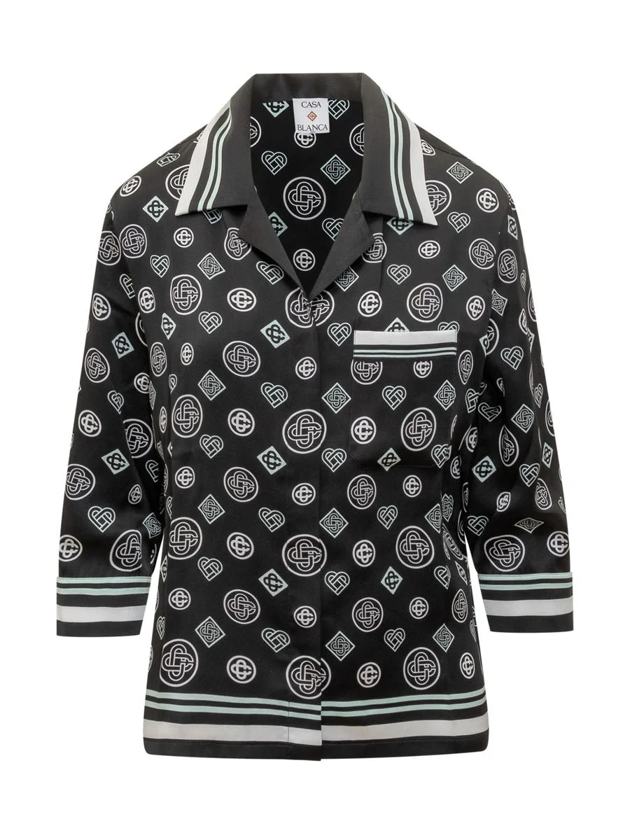 Casablanca Casablanca Black Silk Pajama Shirt With Logo - 1