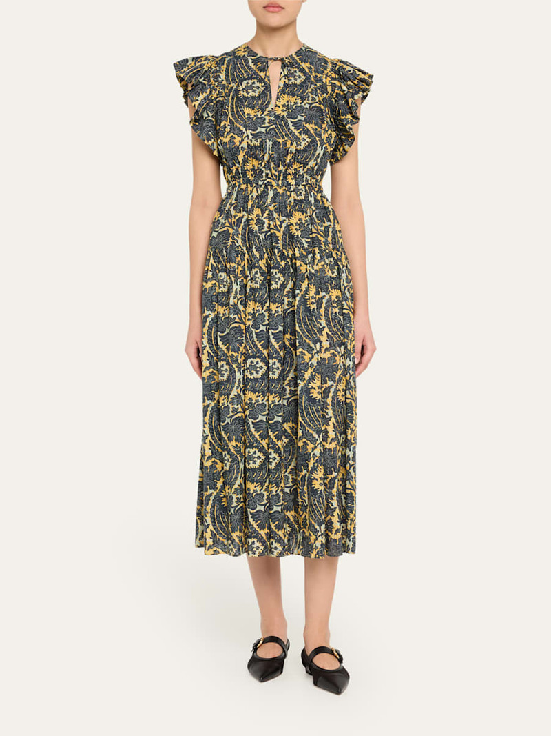 ULLA JOHNSON Kairi Flutter-Sleeve Midi Dress outlook
