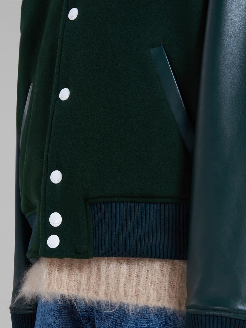 GREEN WOOL FELT BOMBER WITH LEATHER SLEEVES - 5