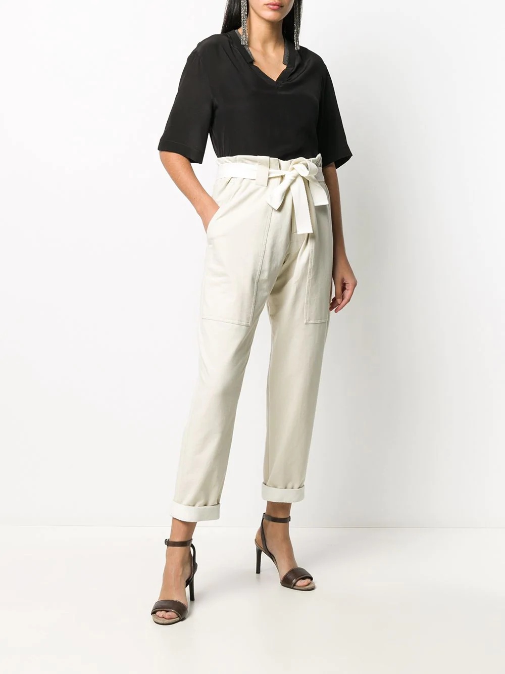 tie-fastening tapered trousers - 2