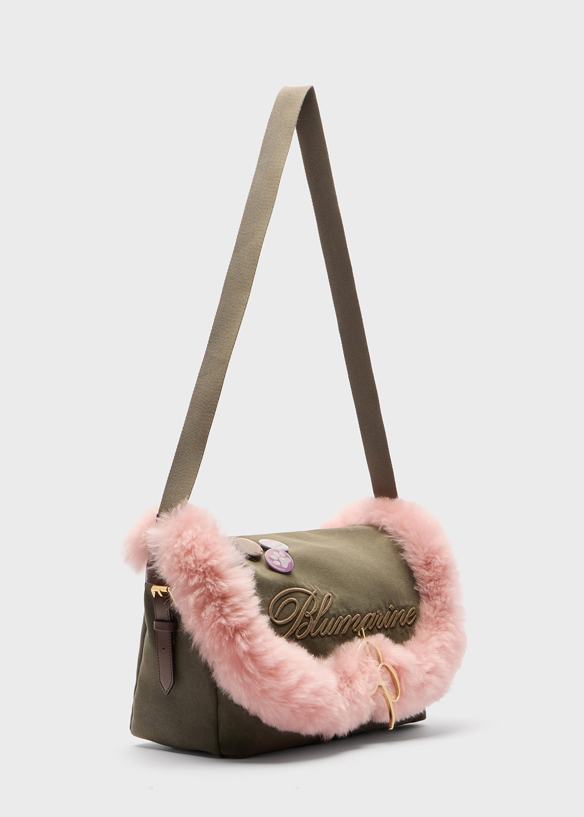 MESSENGER SHOULDER BAG LARGE IN CANVAS WITH FAUX FUR - 2