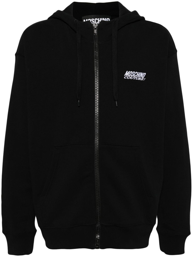 logo embroidered zipped hoodie 1