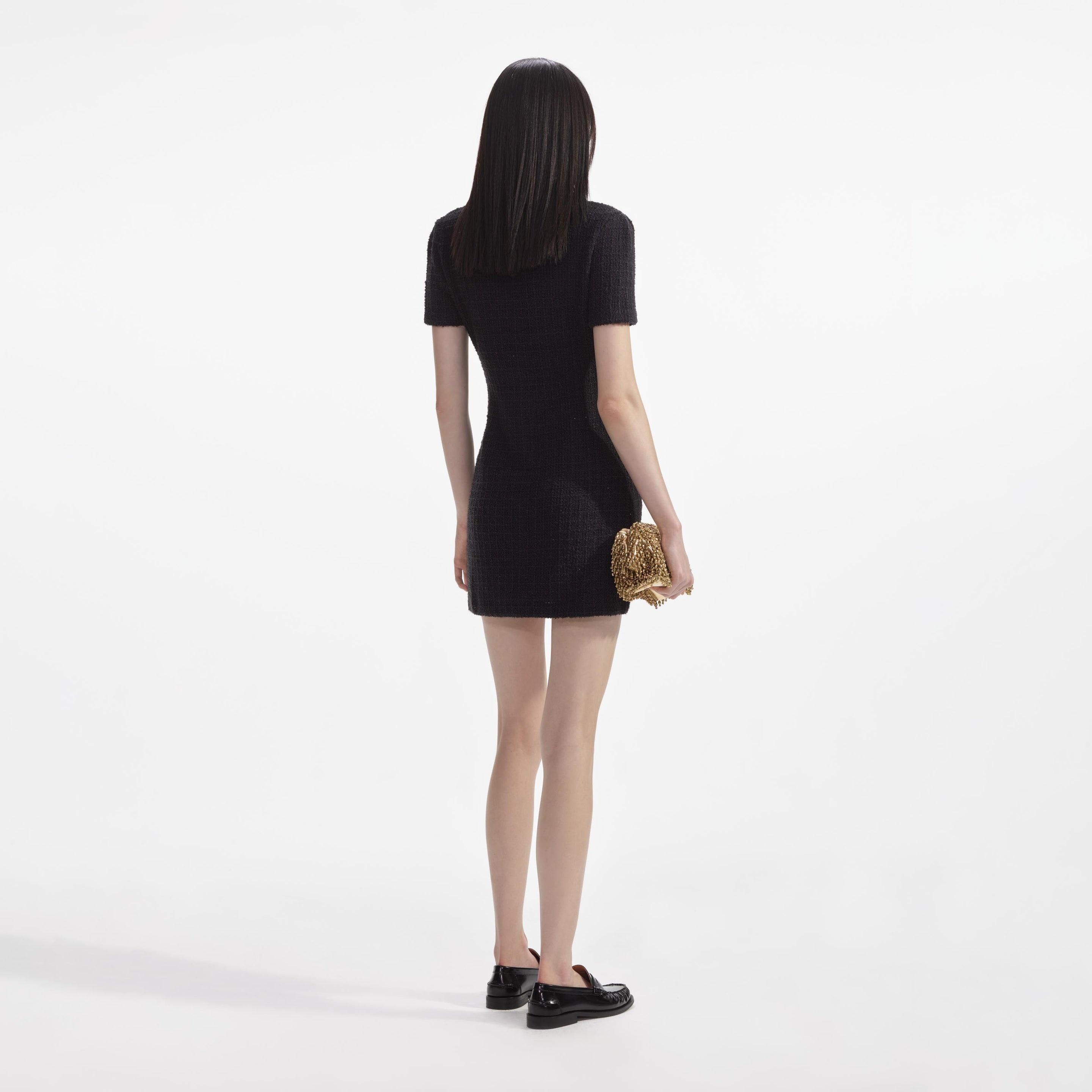 self-portrait Black Jewel Button Knit Mini Dress | REVERSIBLE