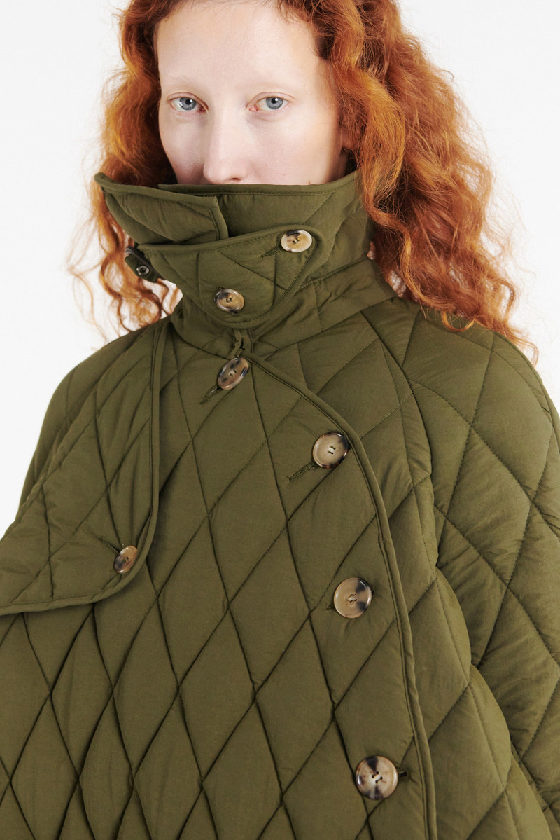 LONG QUILTED TRENCH DARK KHAKI GREEN 5