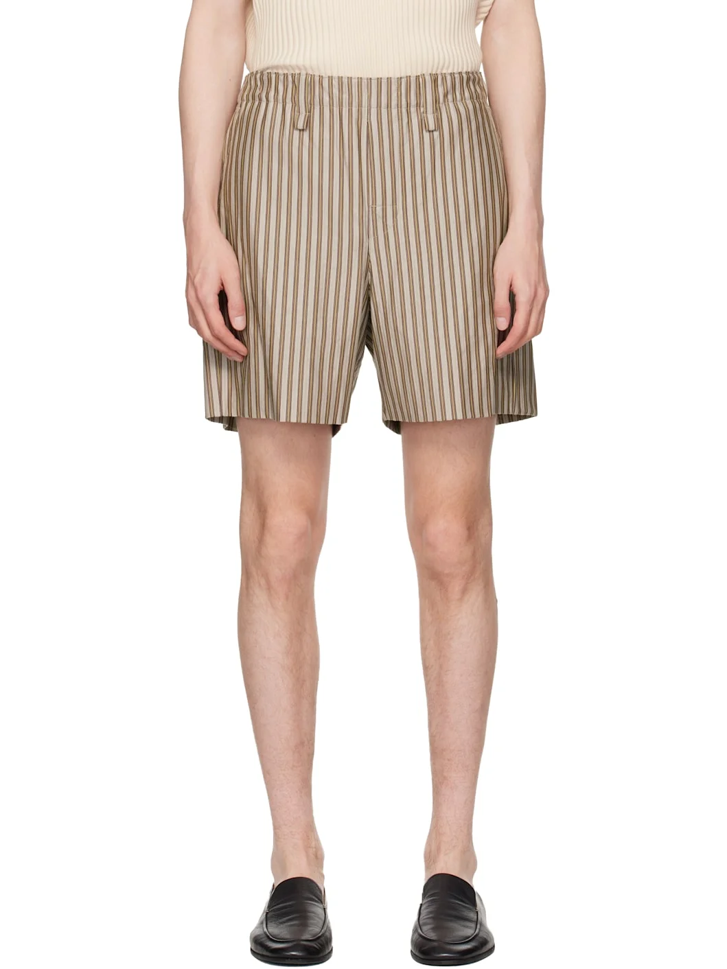 Beige & Red Stripe Jersey Shorts - 1