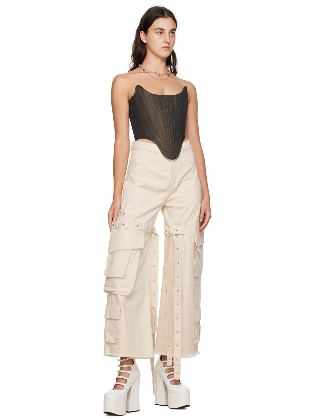 Beige Multipocket Jeans - 4