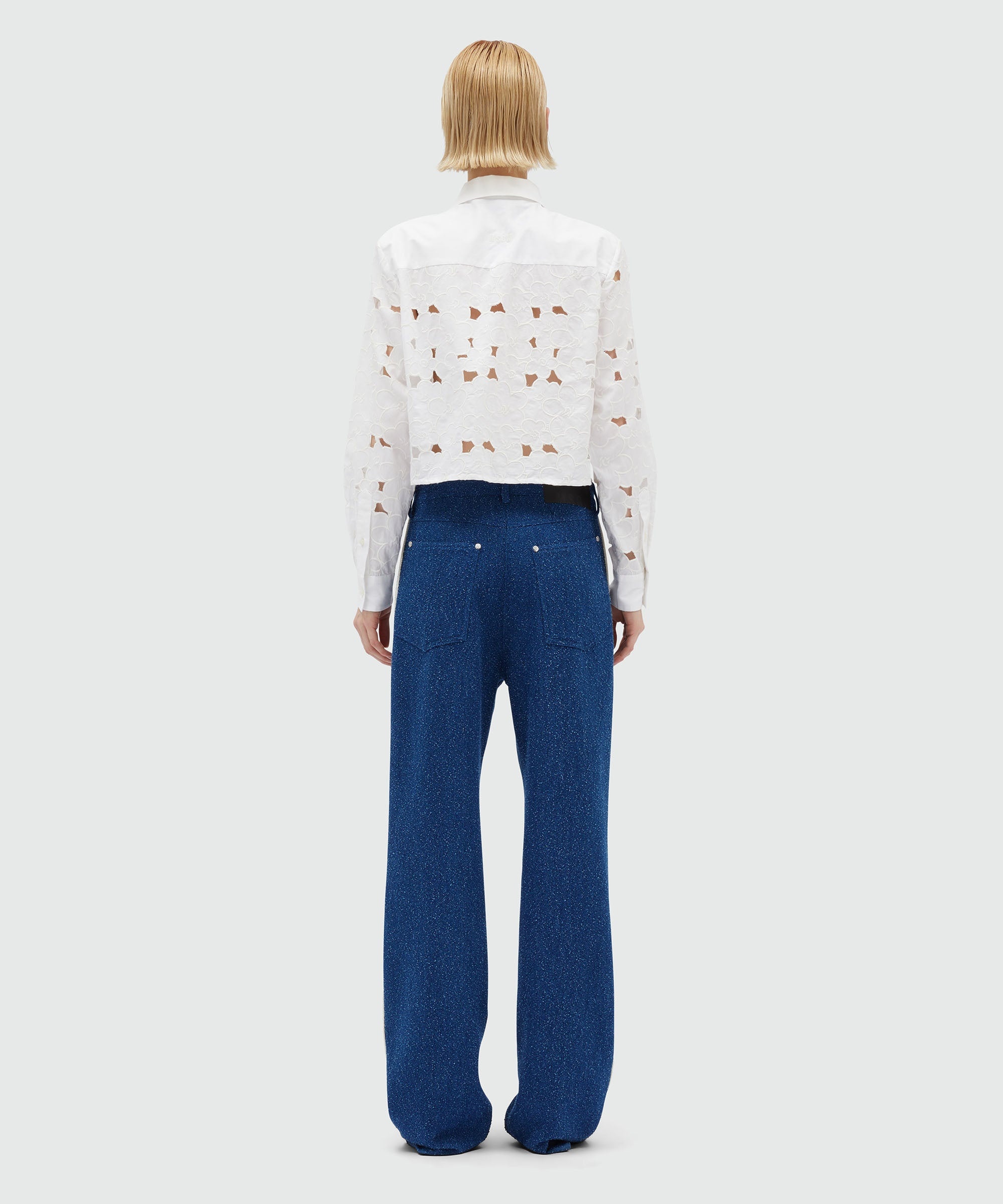 Blue bouclé denim trousers - 3