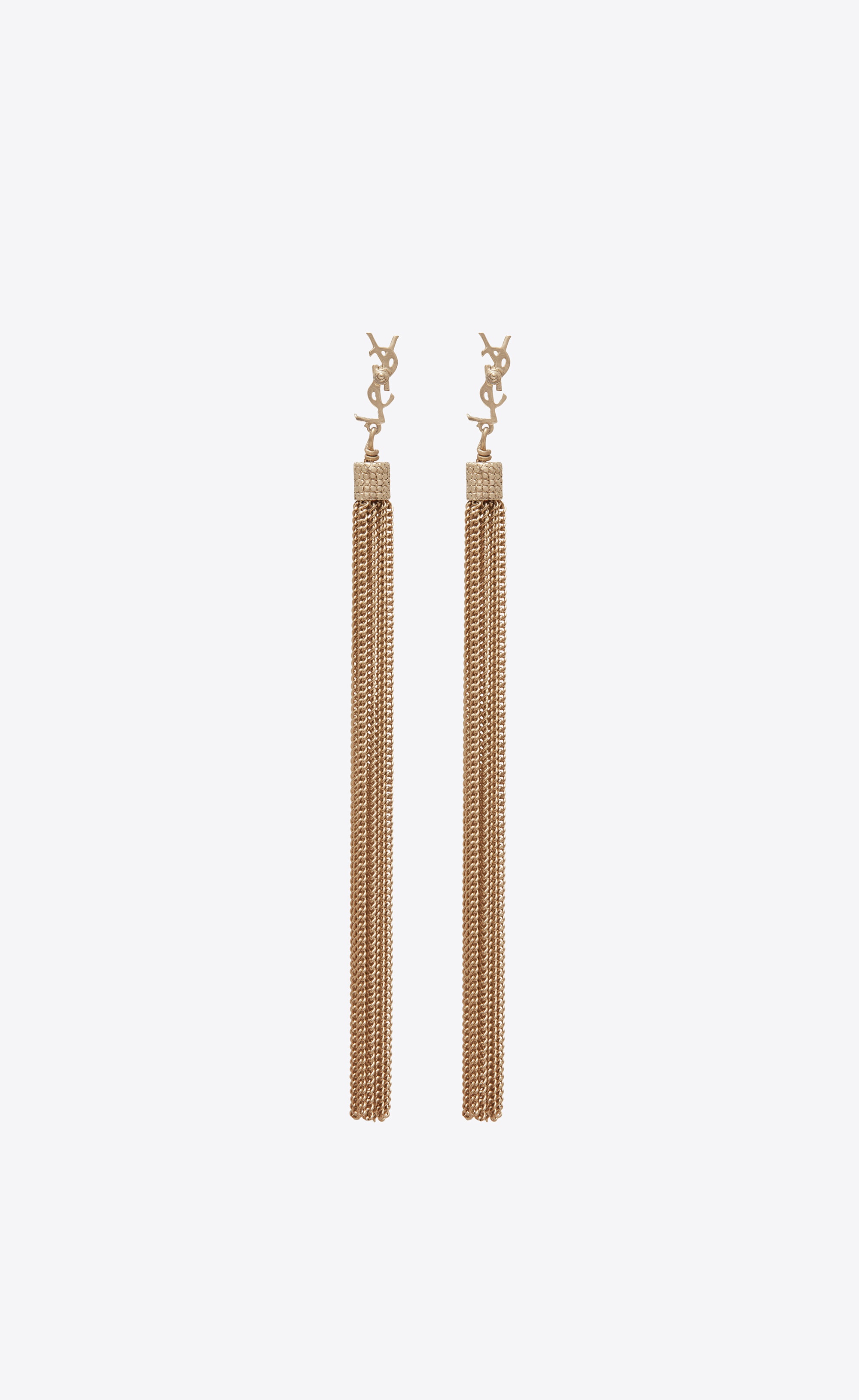 loulou earrings with chain tassels in light gold-colored brass - 2