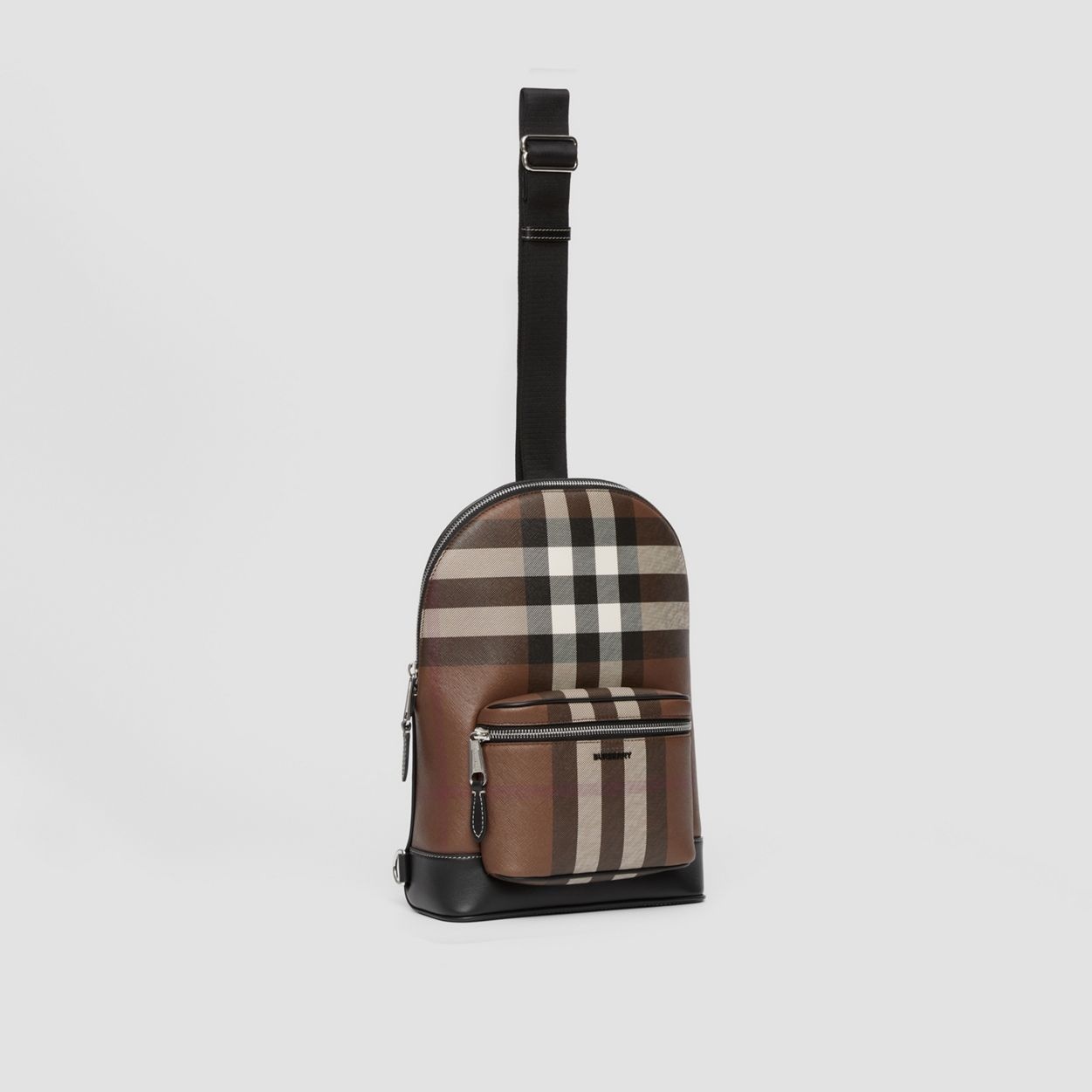 Check and Leather Crossbody Backpack - 7