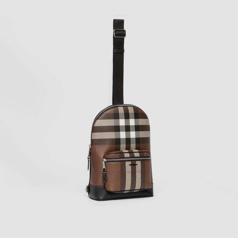 Check and Leather Crossbody Backpack 7