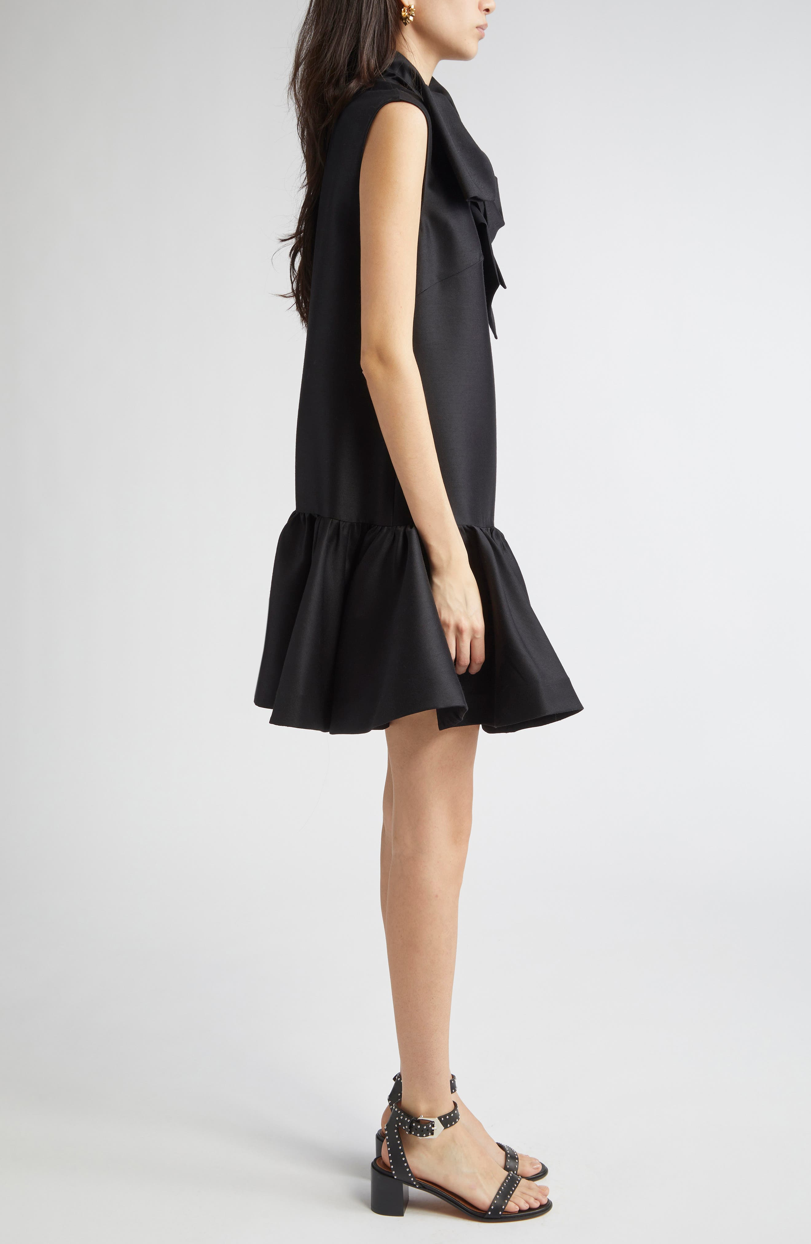 Zimmermann Hypnotic Bow Drop Waist Wool & Silk Minidress in Black at Nordstrom - 3