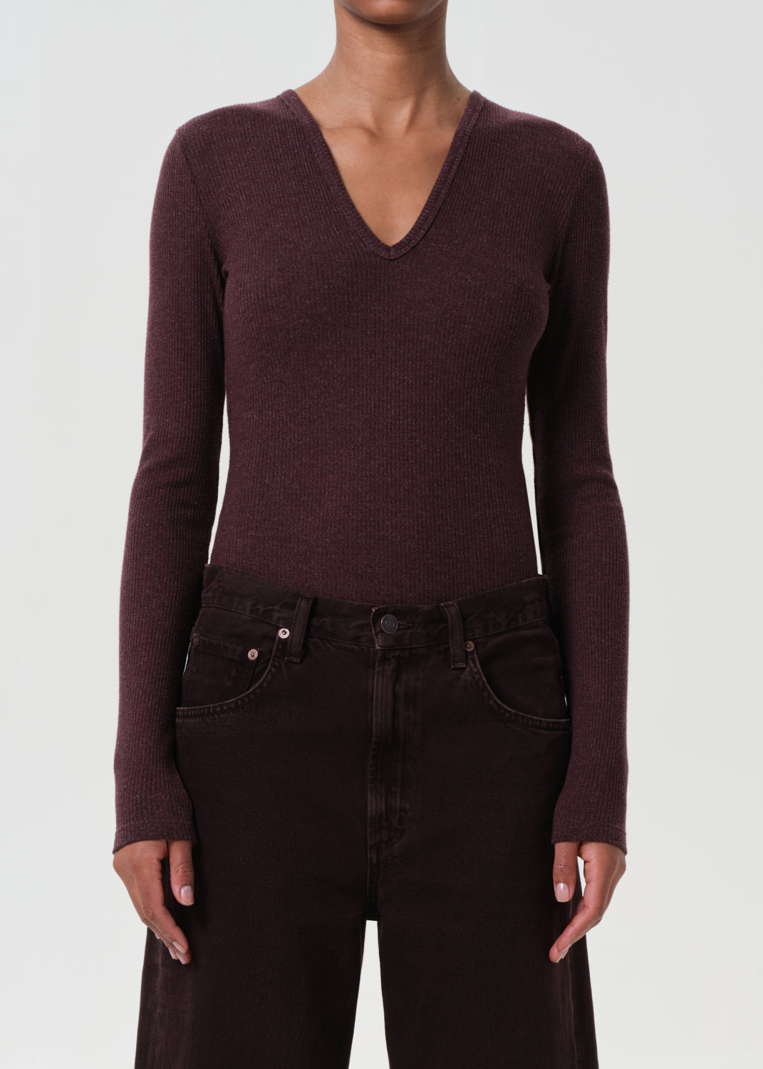 DARLA DOUBLE V BODYSUIT IN RAISIN - 1