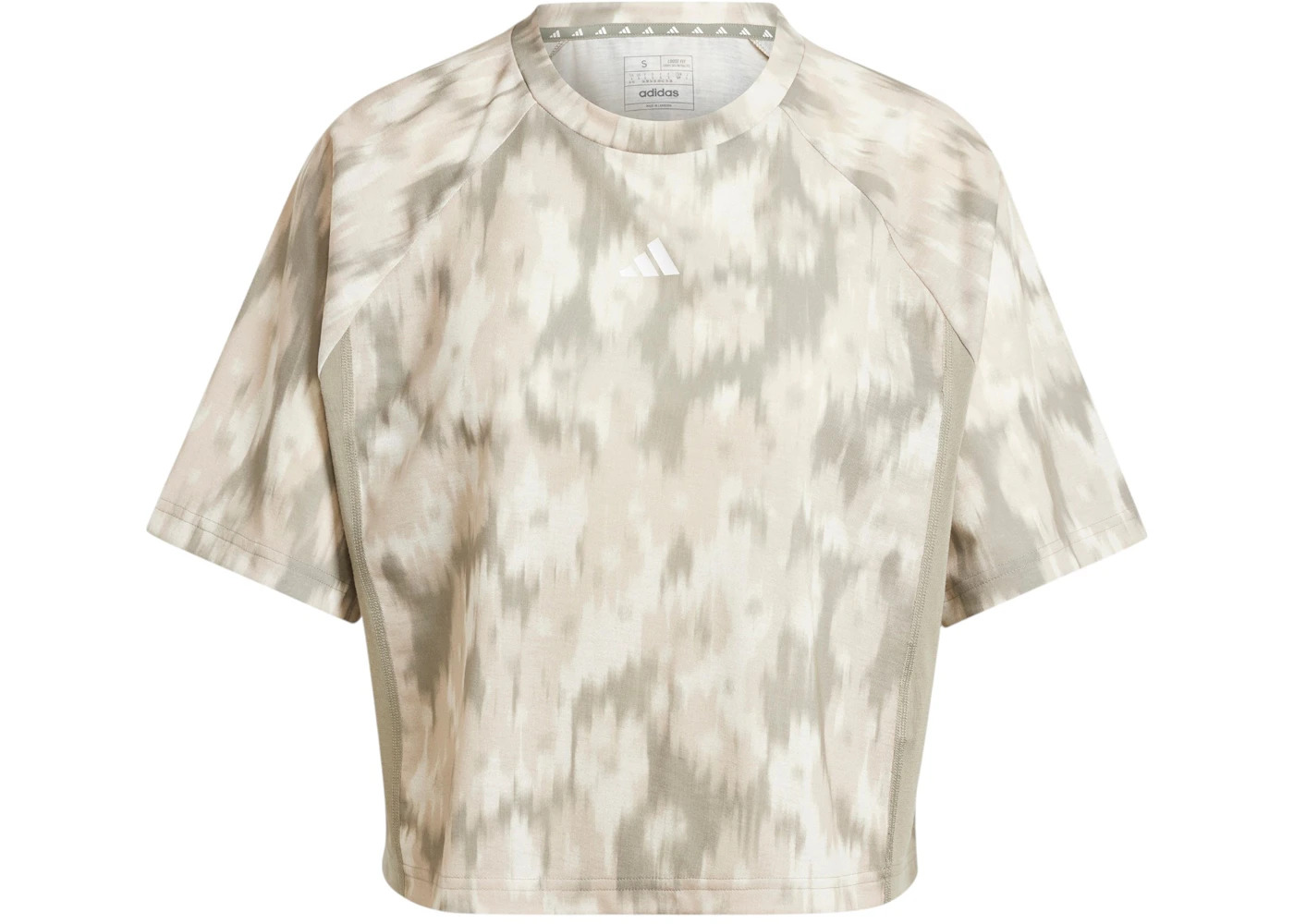 adidas Women's Train Essentials Allover Print Flower Tie-Dye T-Shirt Silver Pebble - 1