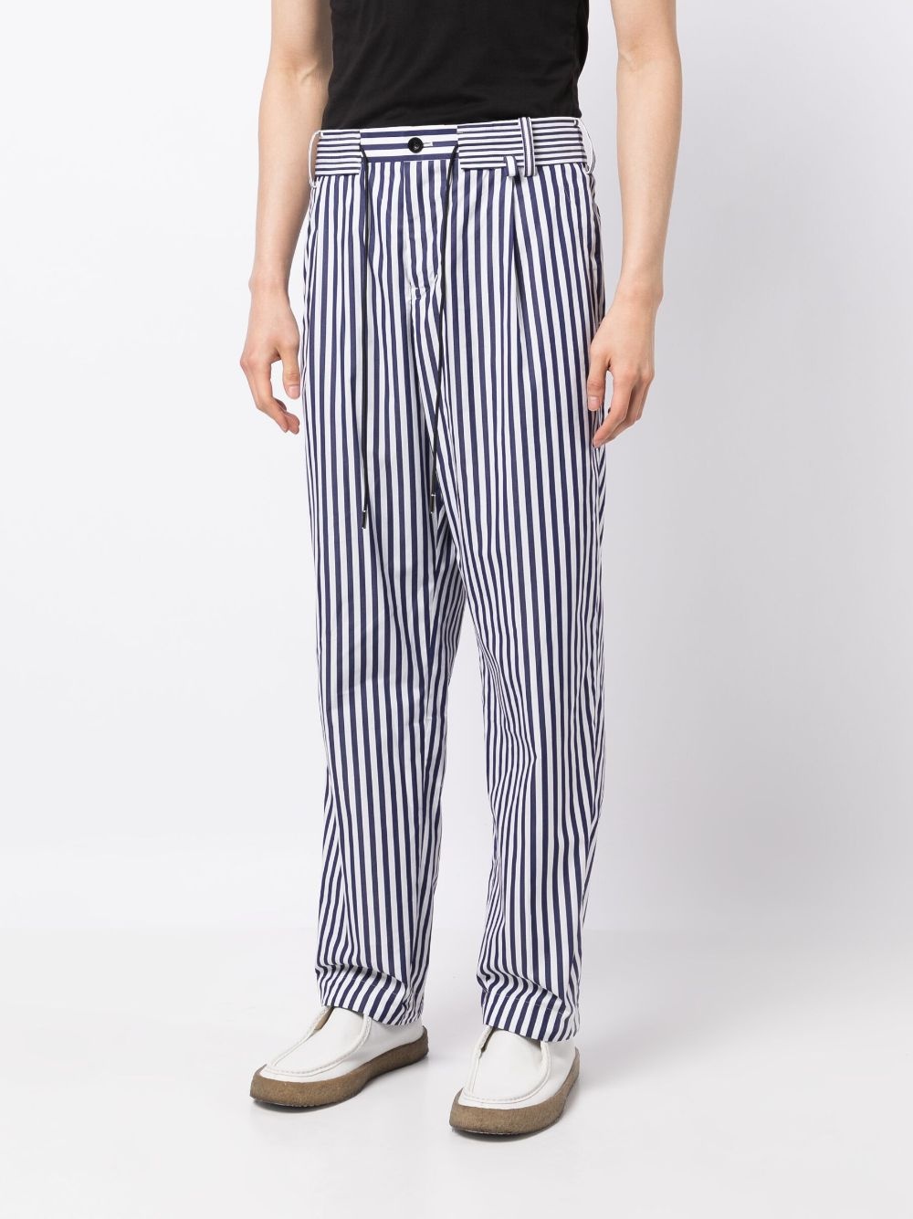 striped drawstring-waist cotton trousers - 3