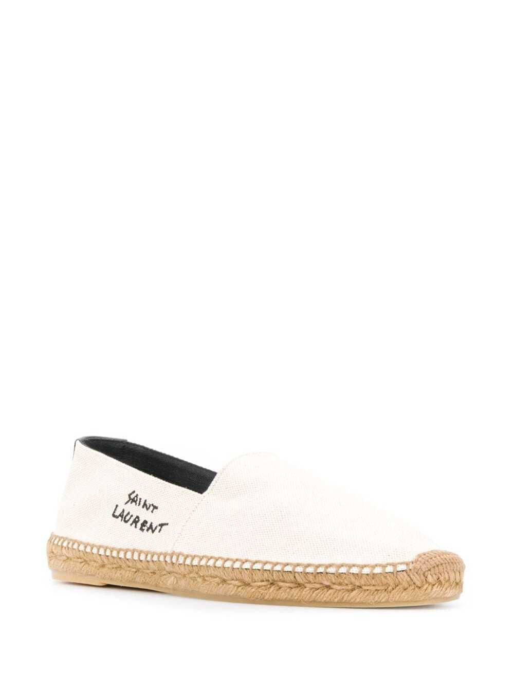 Saint Laurent Men White Espadrilles With Logo Saint Laurent In Cotton And Linen Man - 2