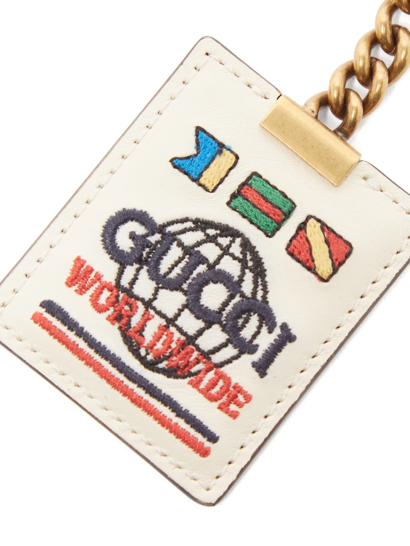 Worldwide-embroidered leather key ring - 2