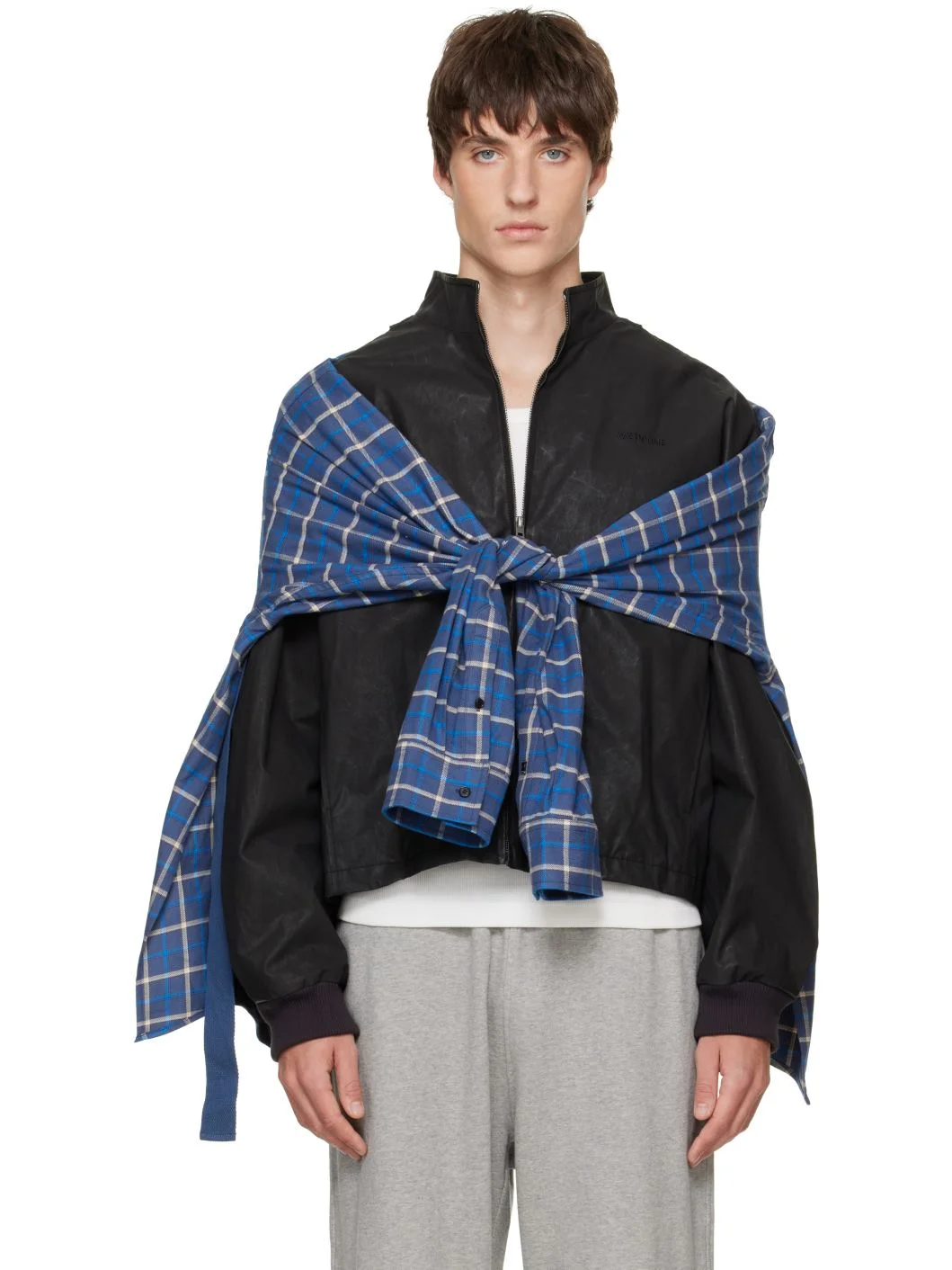 Black Coated Layered Harrington Jacket - 1