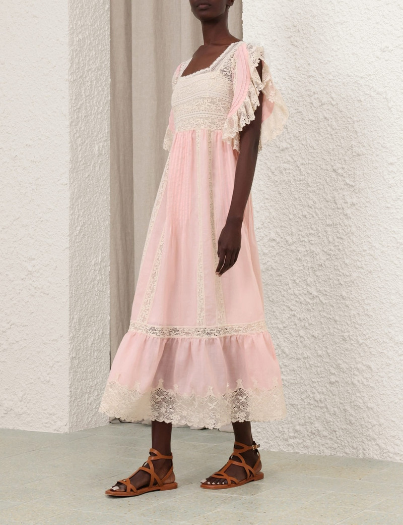 Zimmermann EVERLEY LACE TRIM MIDI DRESS - 0630DRS255PIN | REVERSIBLE
