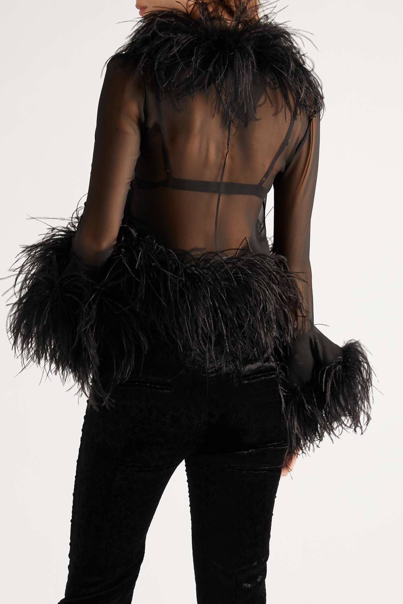 Feather-trimmed silk-tulle blouse - 4