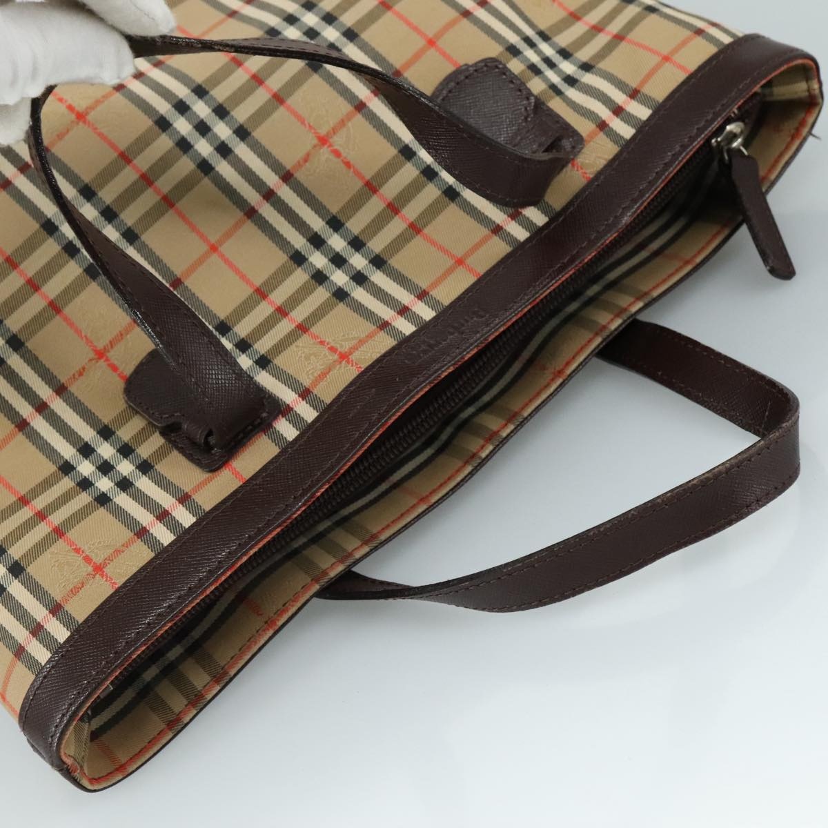 Burberry Nova Check Hand Bag Canvas Leather Beige Brown Silver - 6