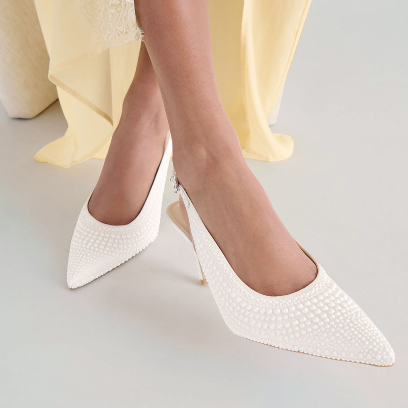 ELASI PEARL HEELS TRUE WHITE SATIN 4