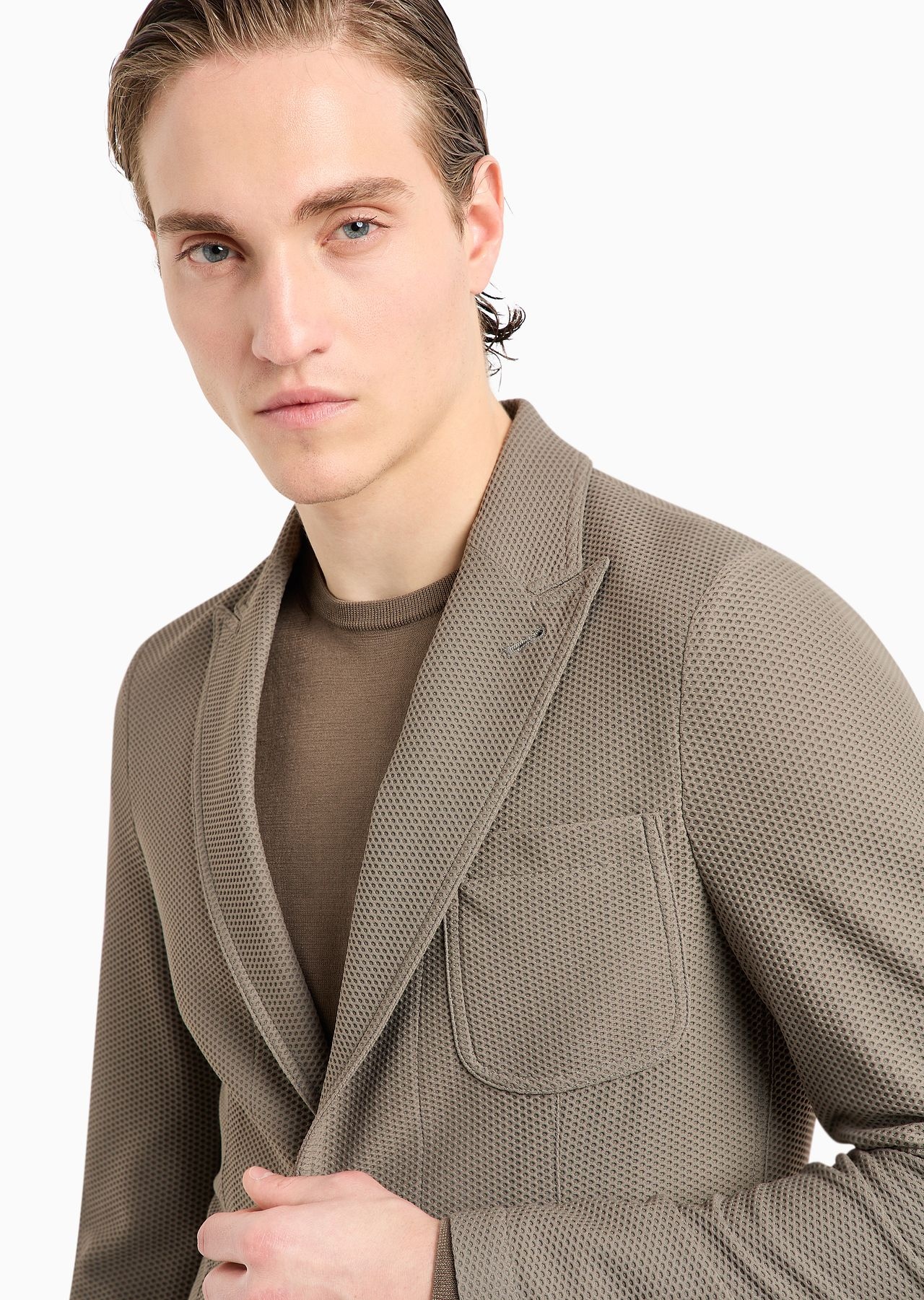 Single-breasted jacket in technical waffle fabric - 6