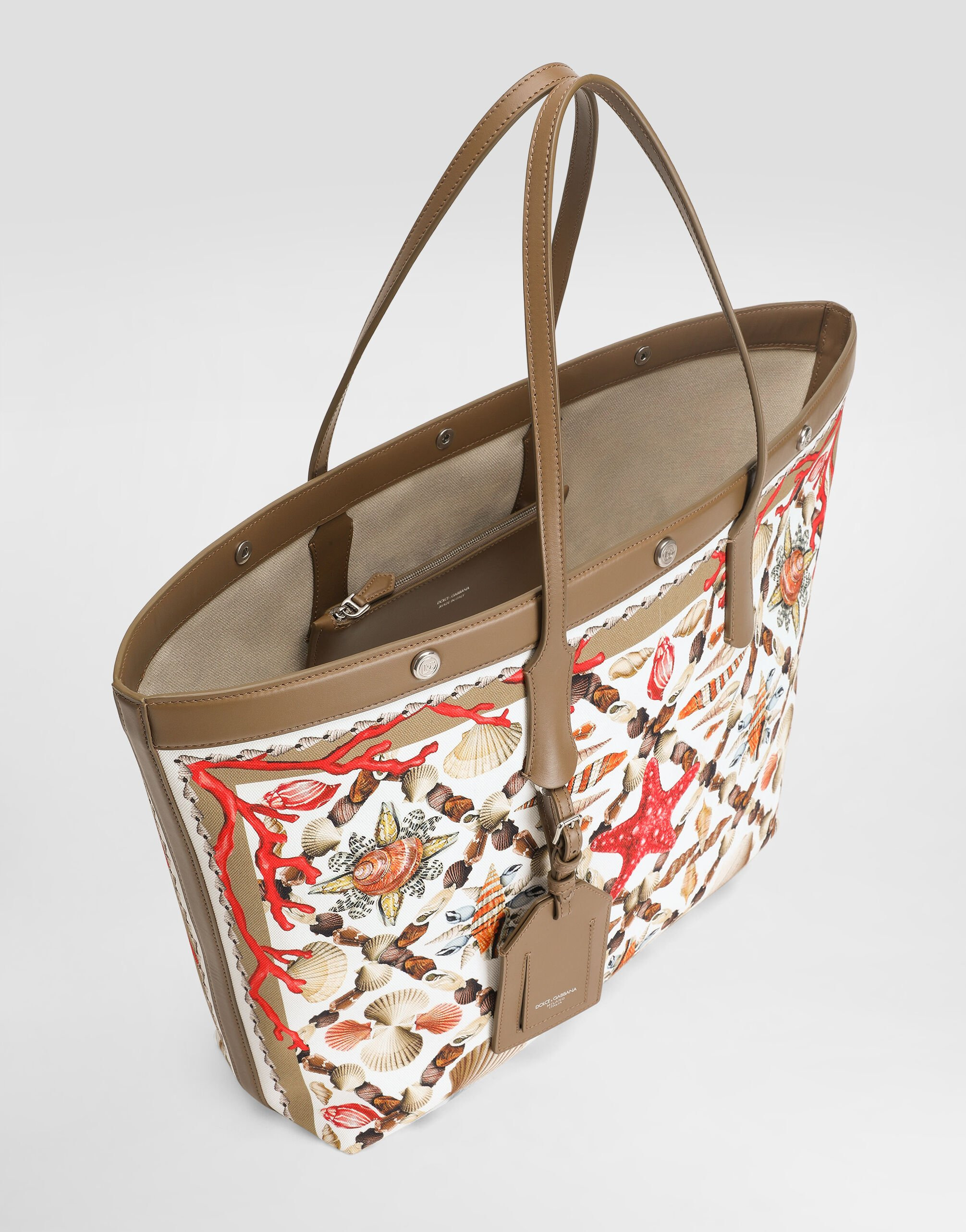 Shell-print canvas and calfskin atene shopping bag - 5